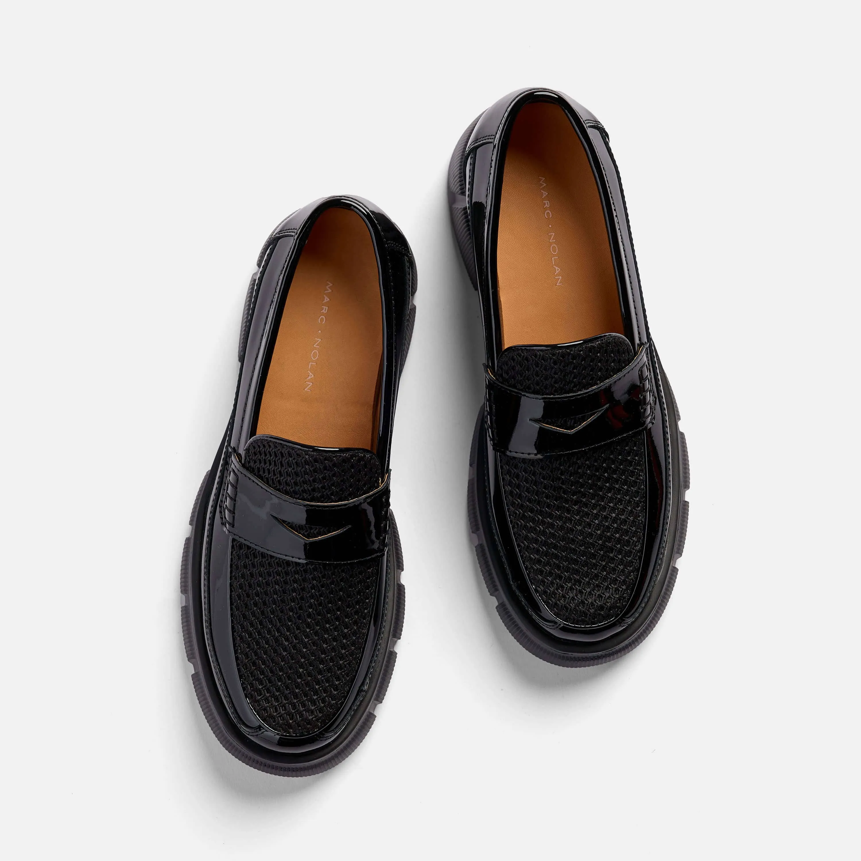 Ms. Calum Black Patent Leather Penny Loafers