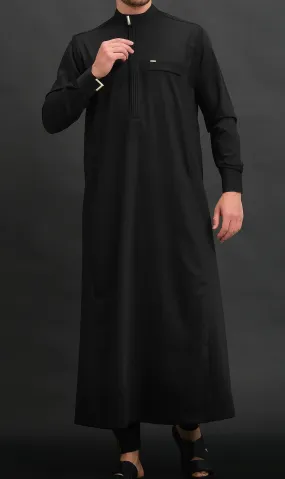 Muslim Men’s Long Thobe Kamees Bey R24 QL in Black