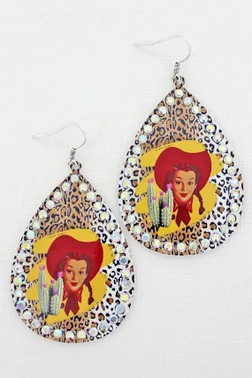 Mustard Cowgirl glam leopard bling earrings