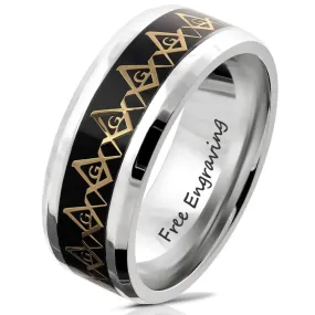 Personalized Black Gold Masonic Compass Ring Engraved Mason Ring