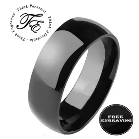 Personalized Women's Black Wedding or Promise Ring - Dome Band Stainless Steel