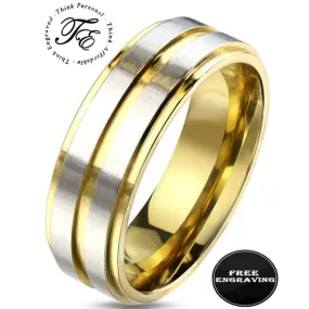 Personalized Women's Promise Ring - Center Groove 14k Gold Over Stainless Steel