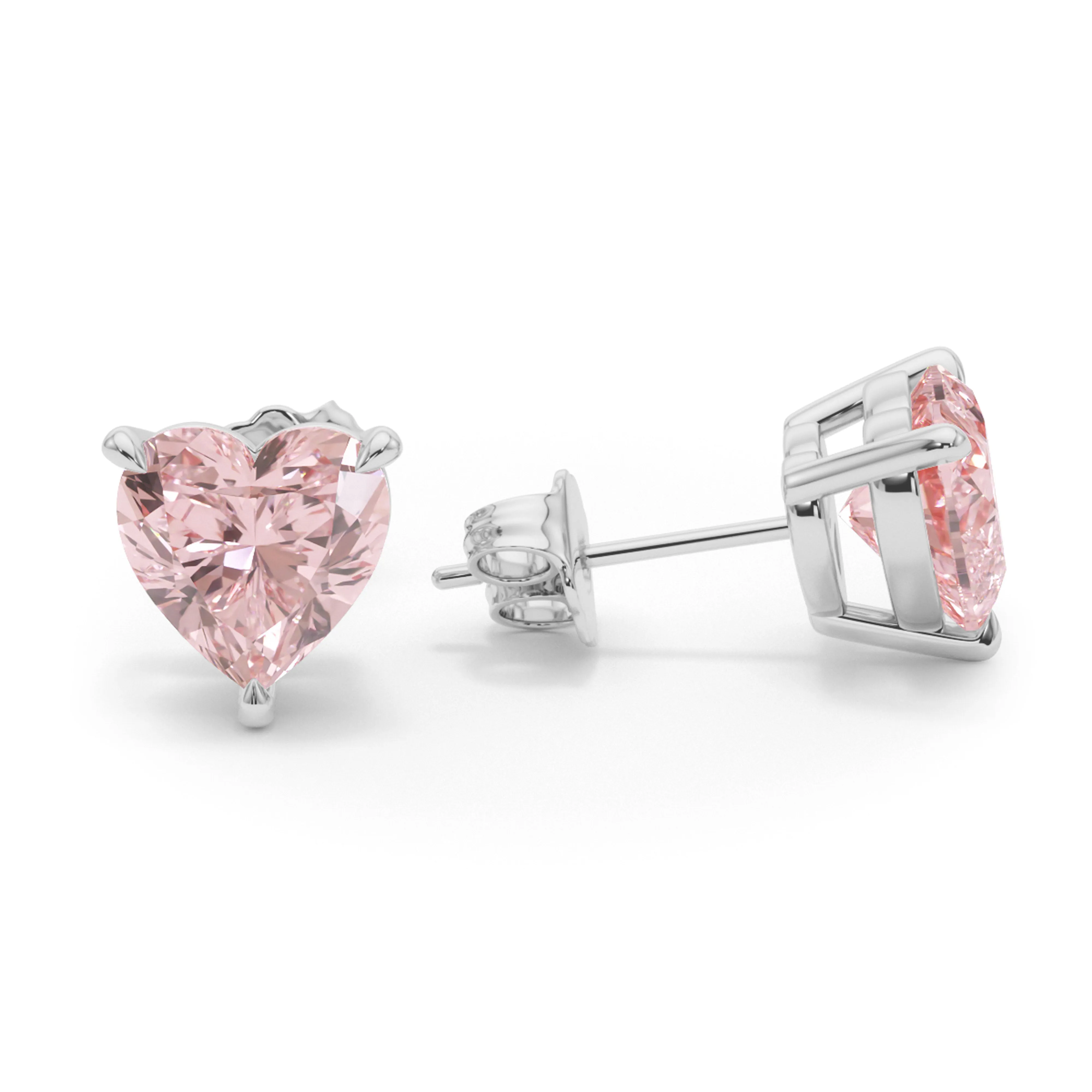 Pink Diamond Heart Shape Studs