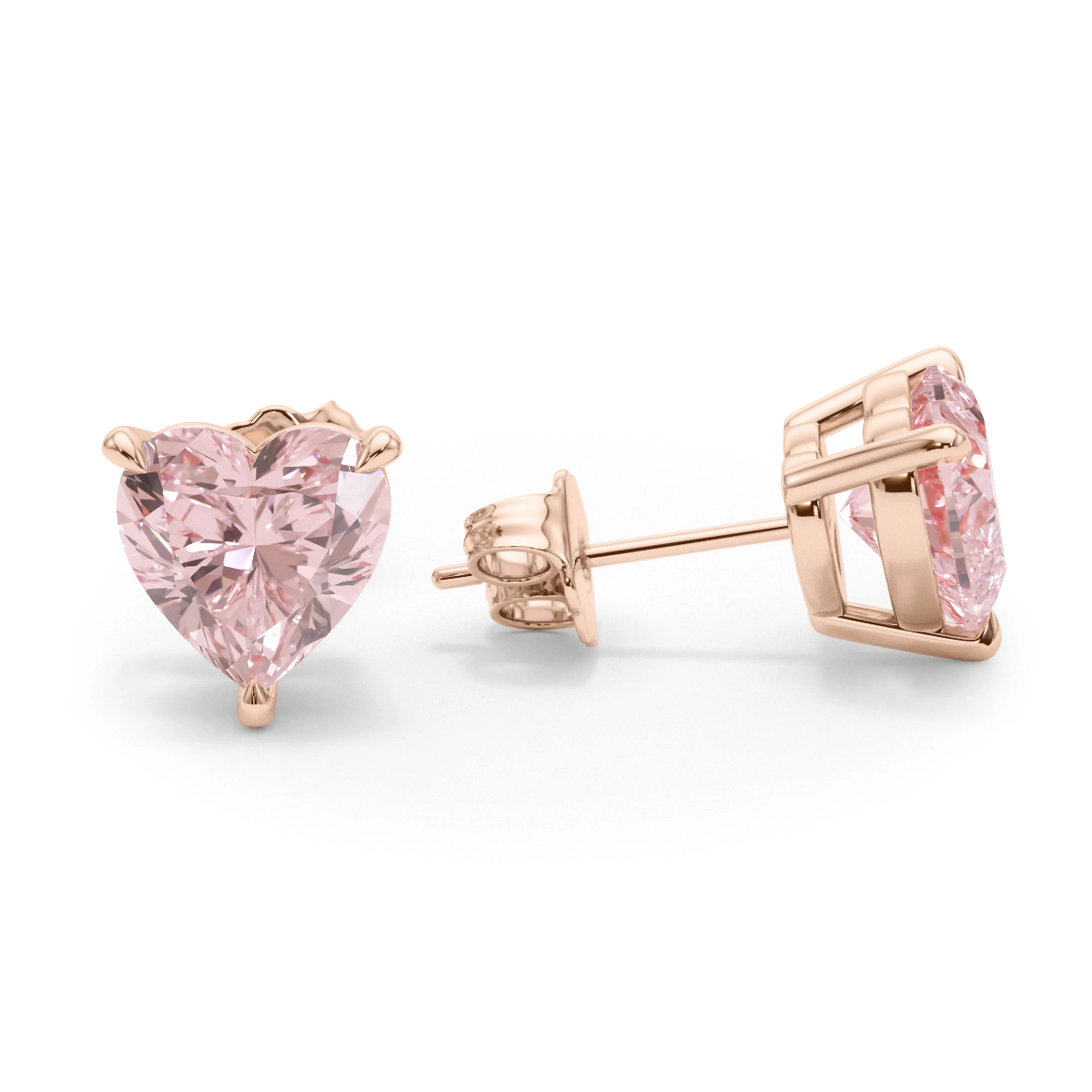 Pink Diamond Heart Shape Studs