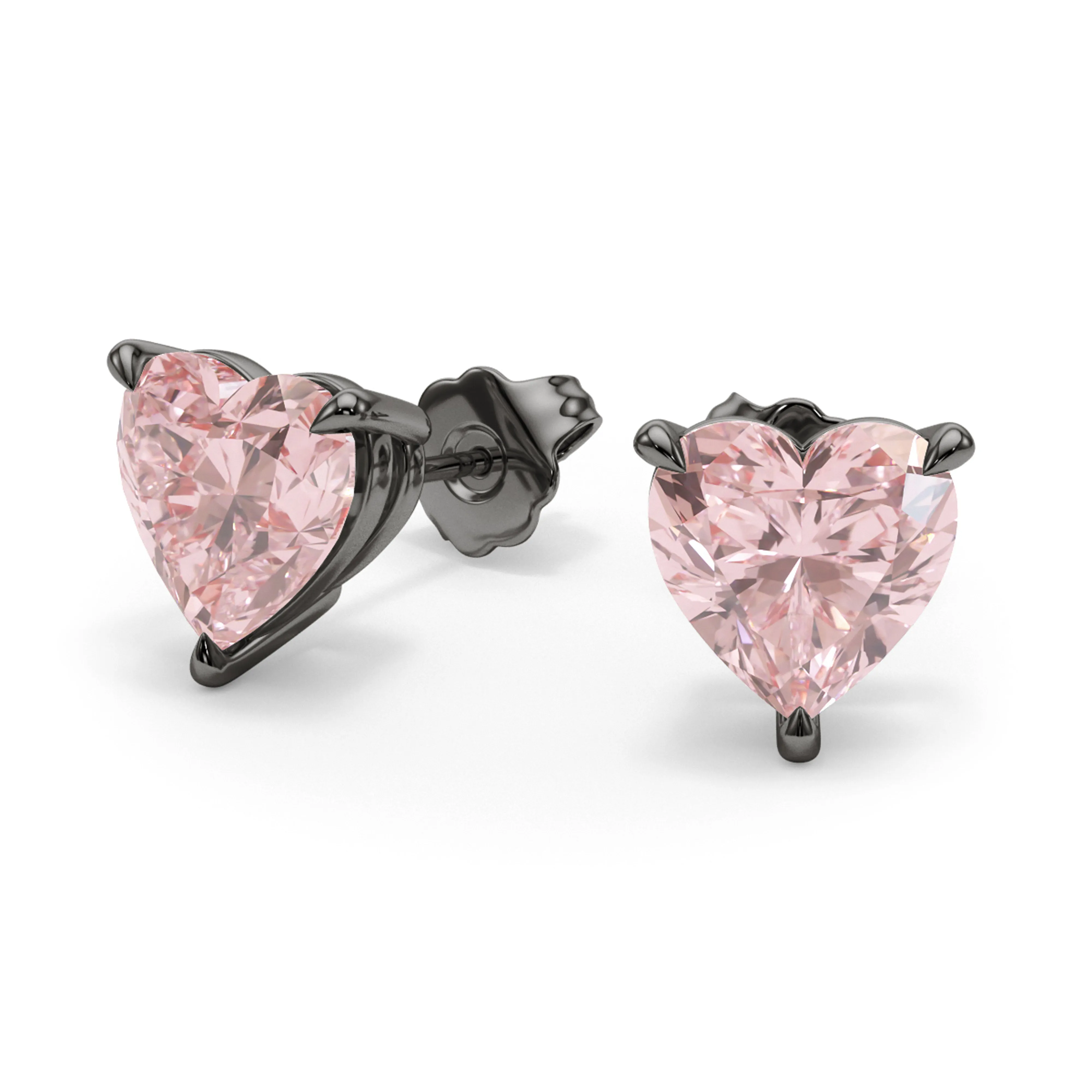 Pink Diamond Heart Shape Studs