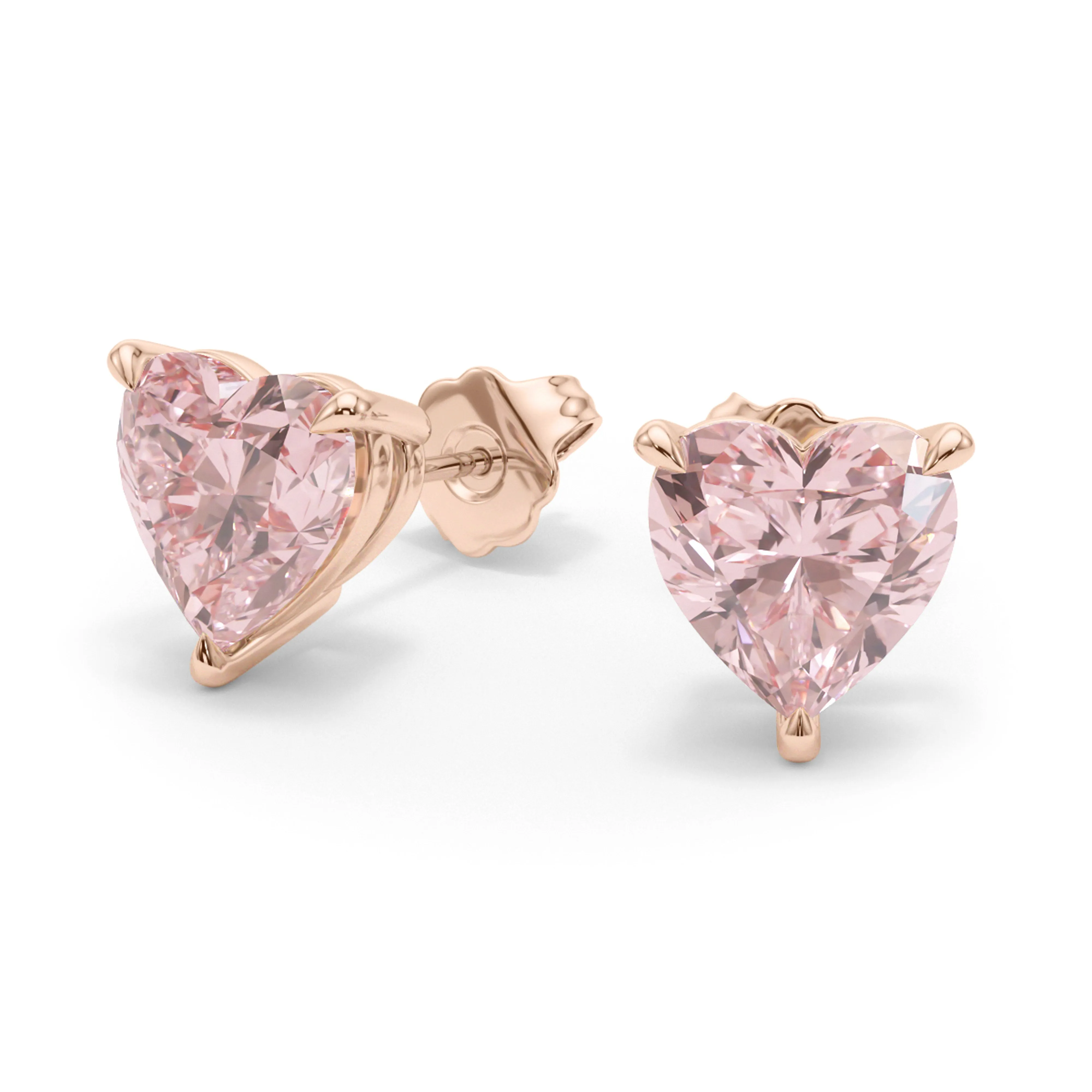 Pink Diamond Heart Shape Studs