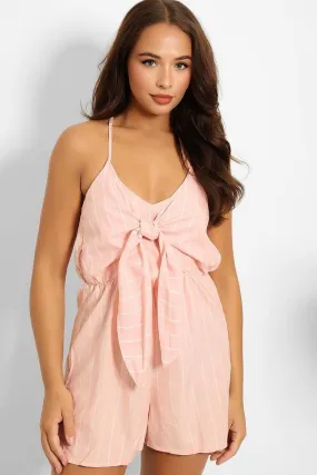 Pink Pinstripe Front Tie Playsuit