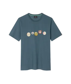 "Badges" Print T-Shirt - Indigo