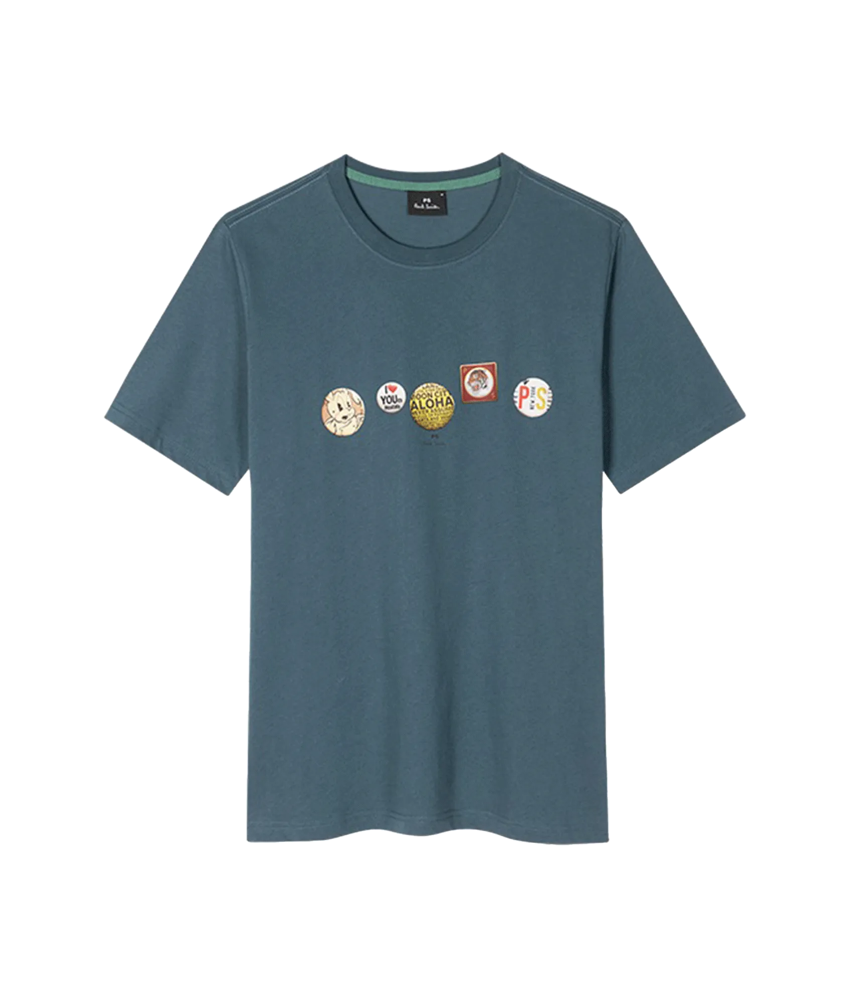 "Badges" Print T-Shirt - Indigo