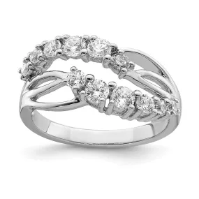 Rhodium-Plated 2-Row Wave CZ Ring in Sterling Silver