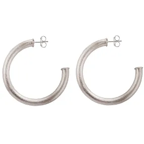 Sheila Fajl Thick Smaller Arlene 2 inch Hoop Earrings in Brushed Silver Plated