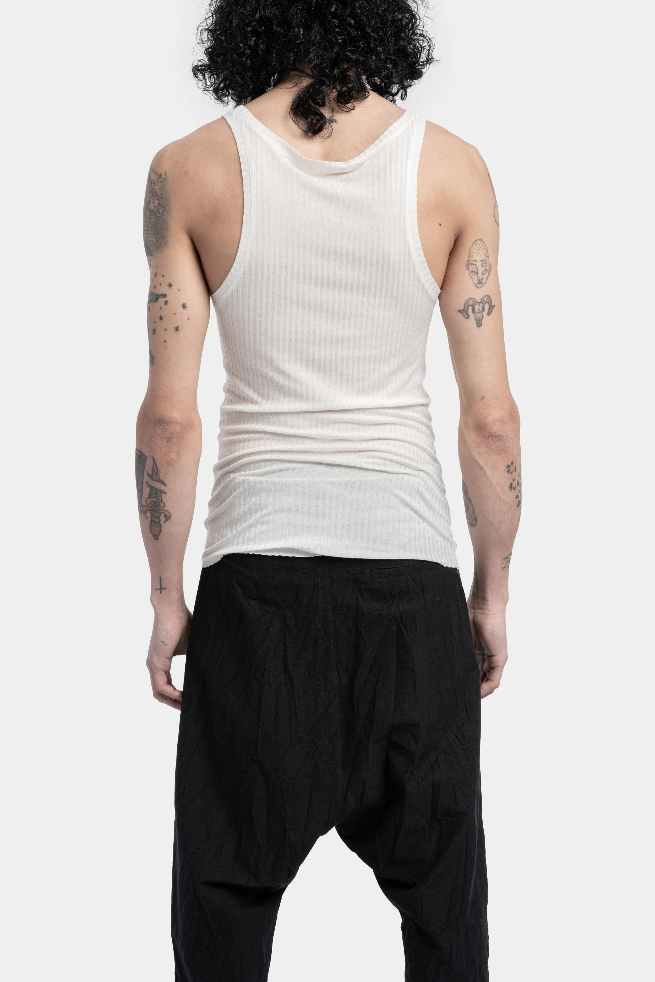 Silk blend ribbed tank, White