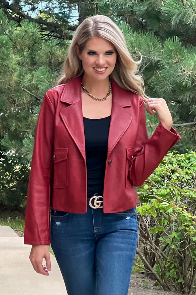 Something More Faux Leather Short Jacket : Burnt Red