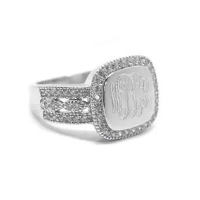 Sterling Silver Fancy Square CZ Monogram Ring