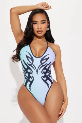 Tatianna Tattoo Rhinestone 1 Piece Swimsuit - Blue/combo