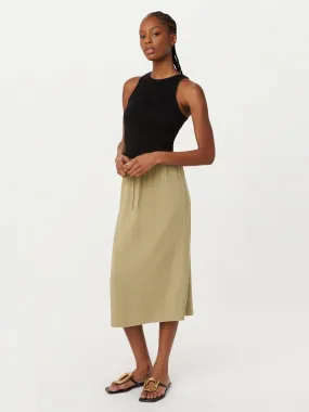 The Midi Linen Blend Skirt in Green Beige