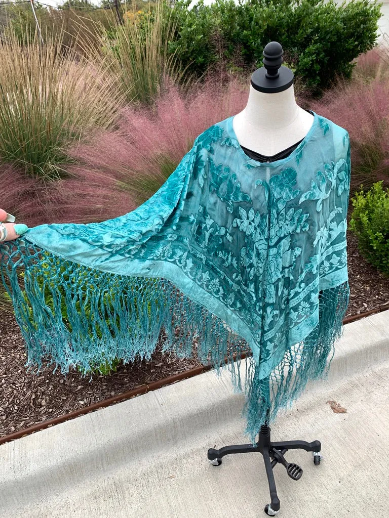 The Turquoise Velvet Poncho