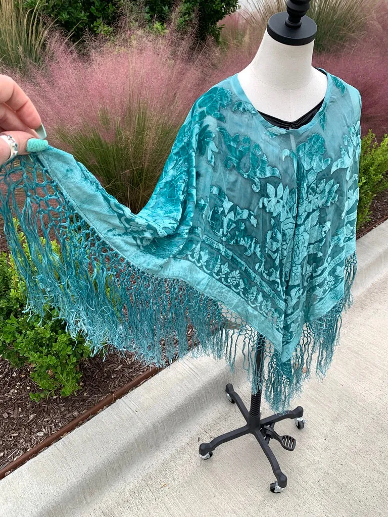 The Turquoise Velvet Poncho