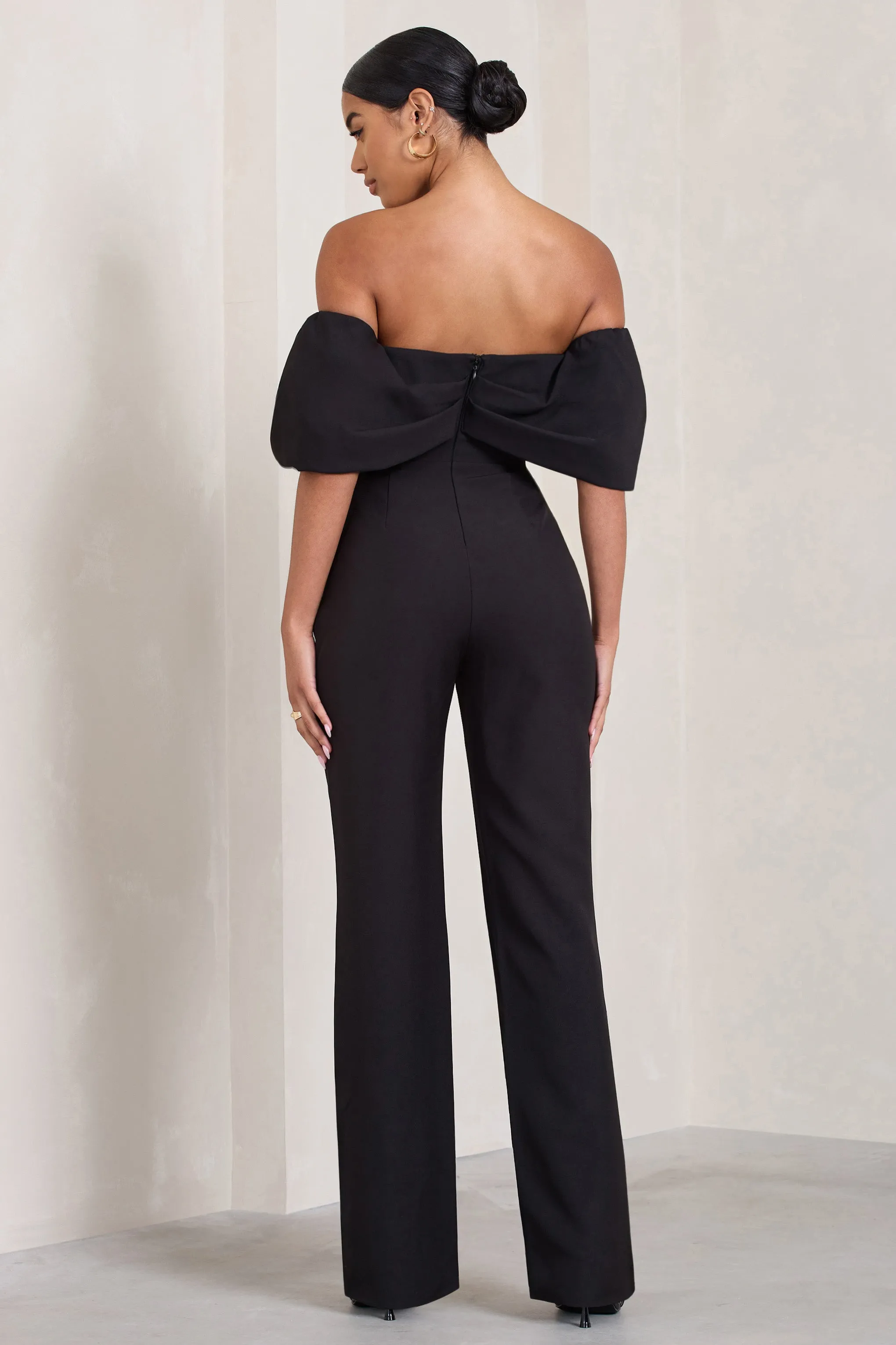 Time Will Tell | Black Off The Shoulder Wide Leg Jumpsuit