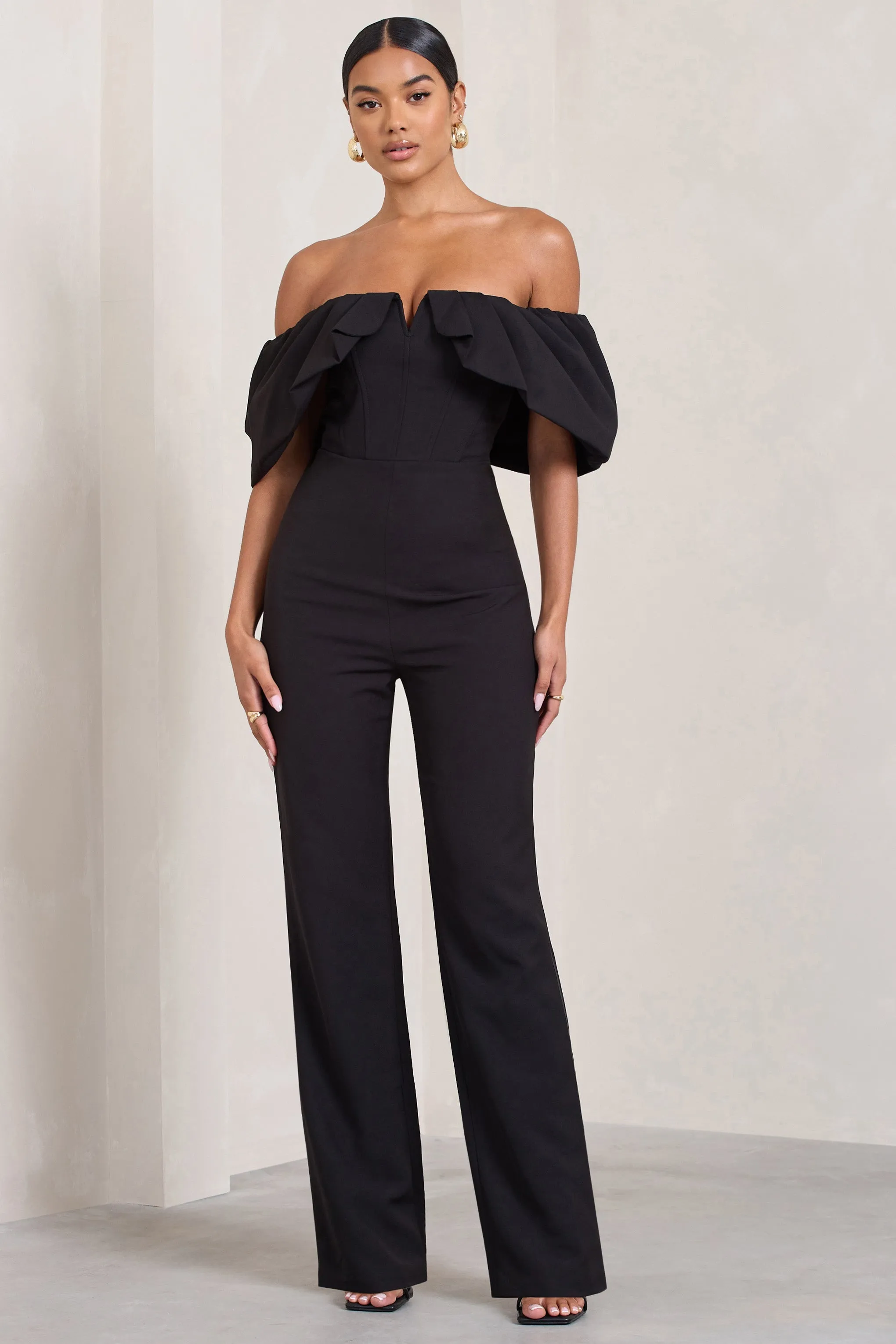 Time Will Tell | Black Off The Shoulder Wide Leg Jumpsuit