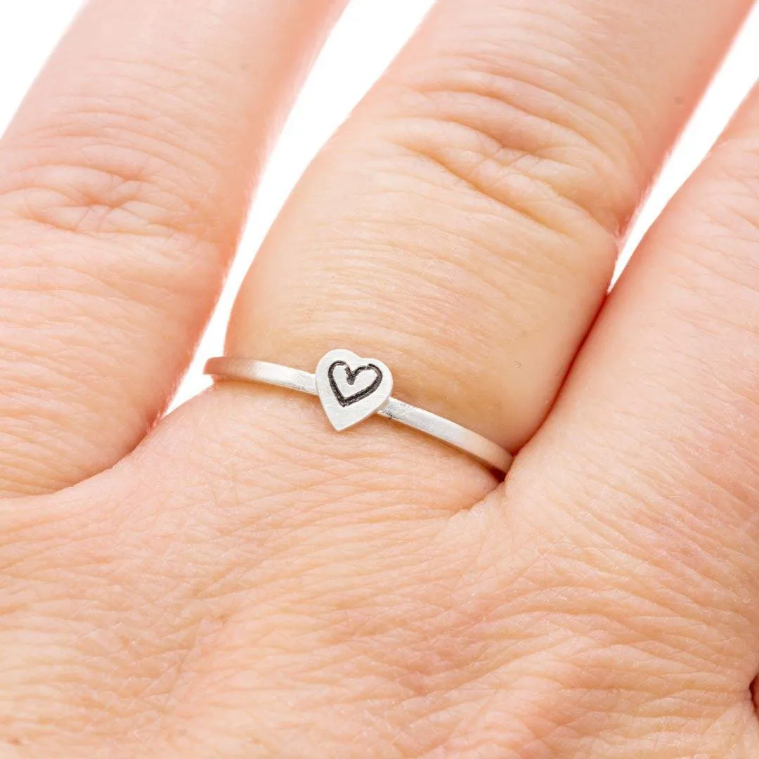 Tiny Stamped Heart Stacking Ring in Sterling Silver {Ready to Ship}