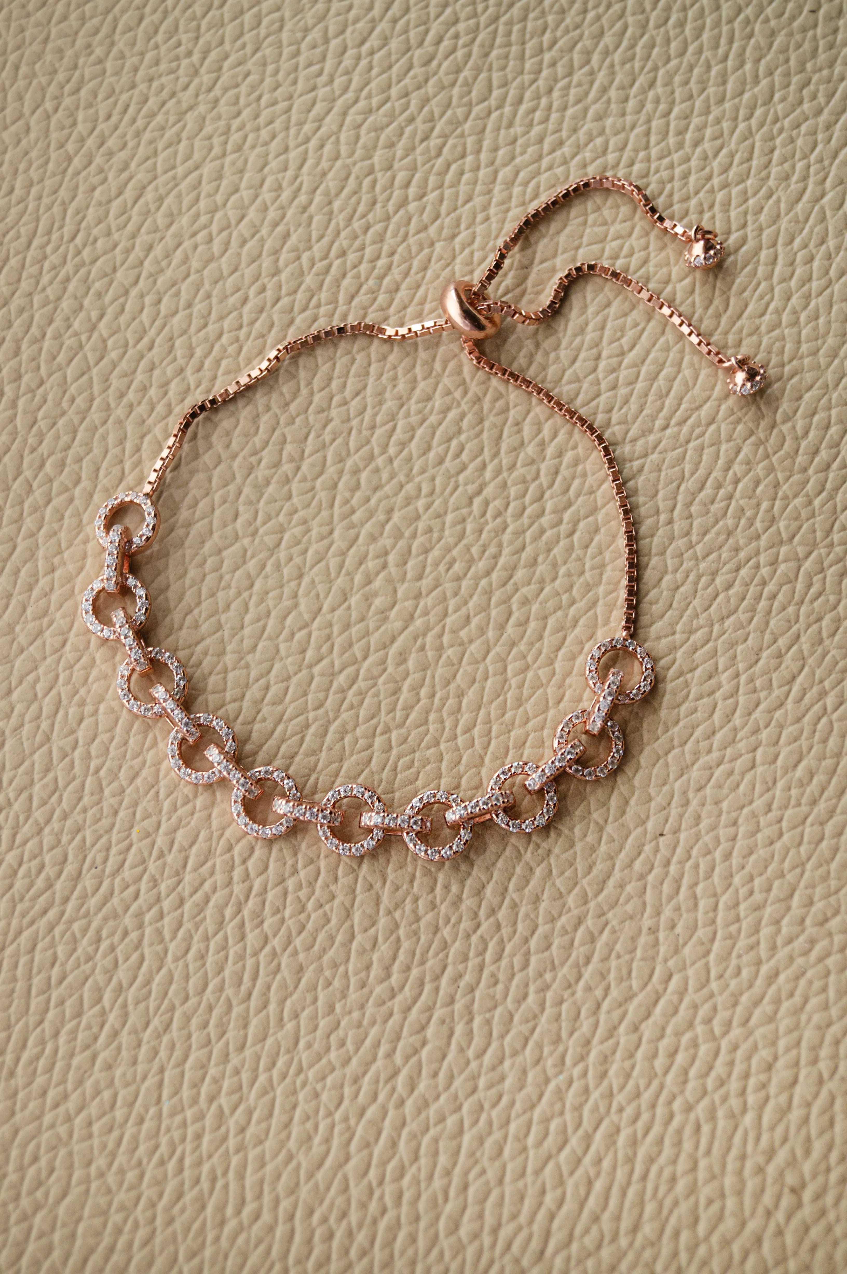 Trendy interlinked Rose Gold Plated Sterling Silver Pull Chain Bracelet