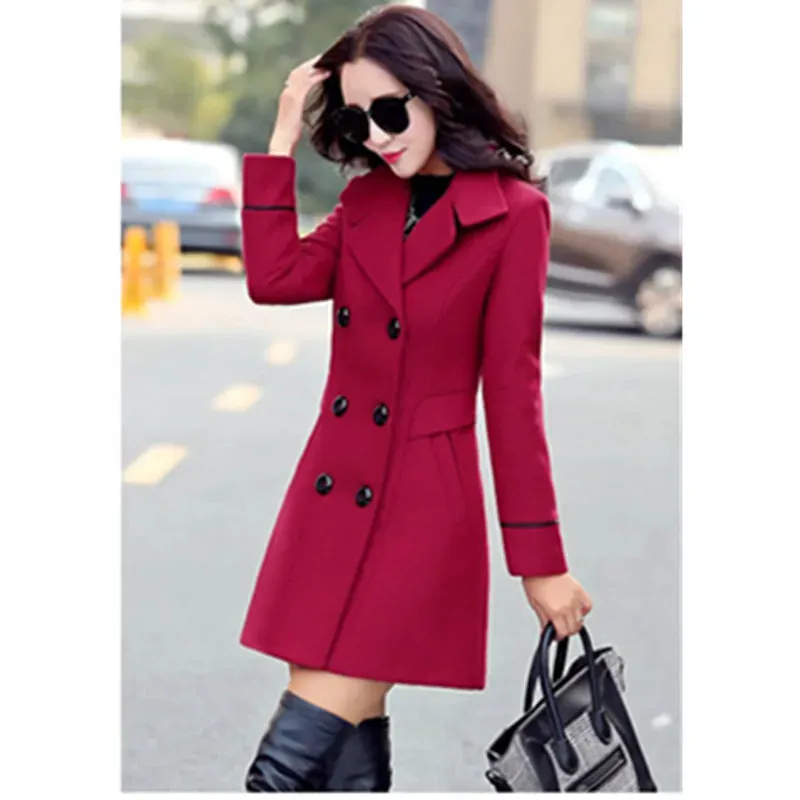 UHYTGF Coat Woman Autumn Winter 2023 Wool Coats For Women Overcoat Double-breasted Woolen Jackets For Women Outerwear M-3XL 124