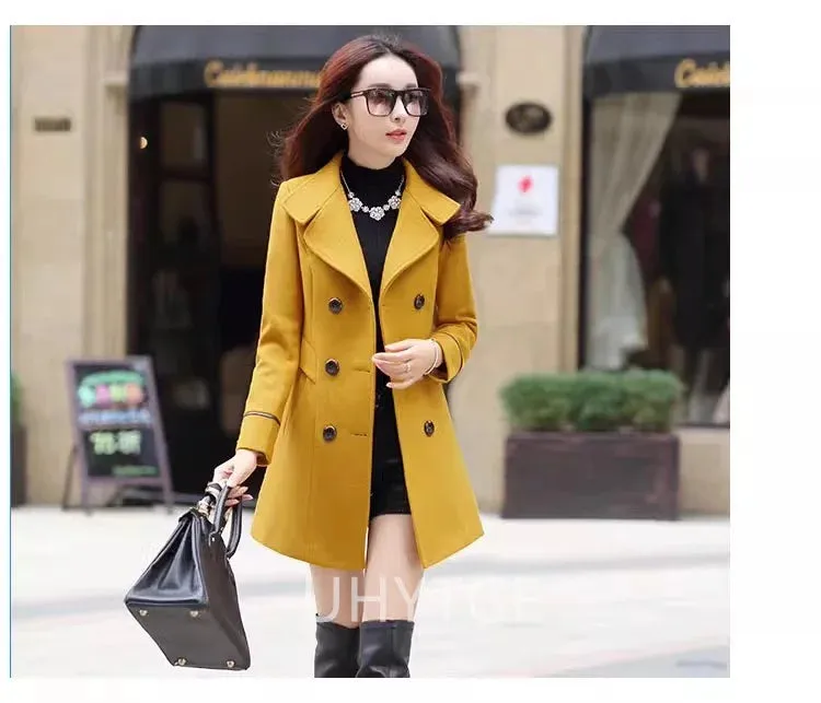 UHYTGF Coat Woman Autumn Winter 2023 Wool Coats For Women Overcoat Double-breasted Woolen Jackets For Women Outerwear M-3XL 124