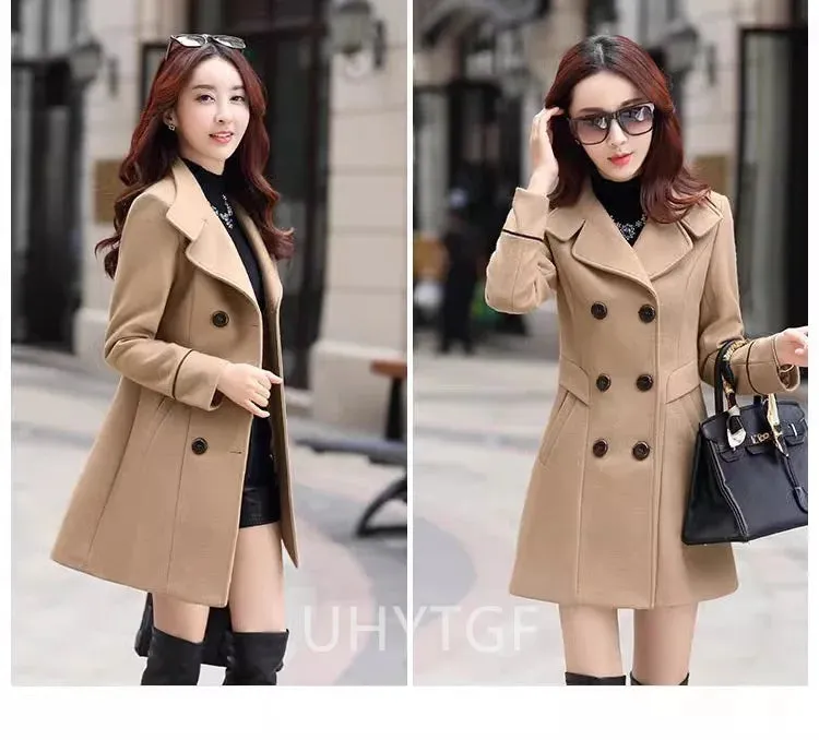 UHYTGF Coat Woman Autumn Winter 2023 Wool Coats For Women Overcoat Double-breasted Woolen Jackets For Women Outerwear M-3XL 124