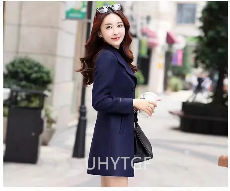 UHYTGF Coat Woman Autumn Winter 2023 Wool Coats For Women Overcoat Double-breasted Woolen Jackets For Women Outerwear M-3XL 124