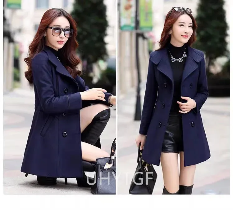 UHYTGF Coat Woman Autumn Winter 2023 Wool Coats For Women Overcoat Double-breasted Woolen Jackets For Women Outerwear M-3XL 124