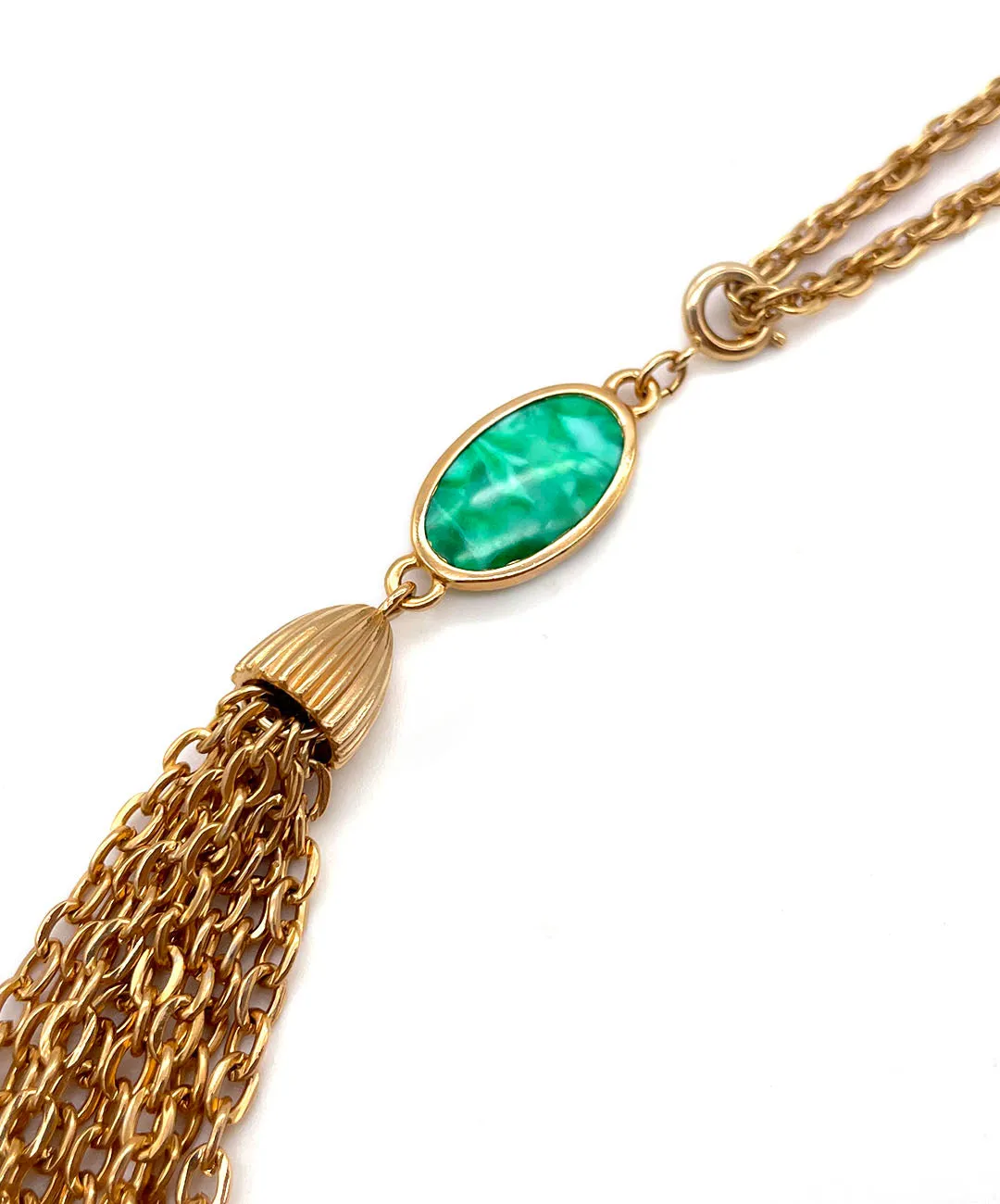 【USA輸入】 ヴィンテージ EMMONS グリーン マーブル タッセル ネックレス/Vintage EMMONS Green Marble Tassel Necklace