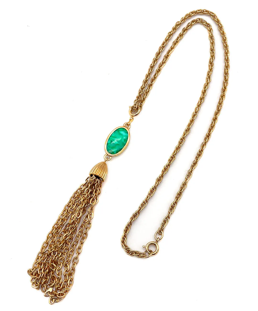 【USA輸入】 ヴィンテージ EMMONS グリーン マーブル タッセル ネックレス/Vintage EMMONS Green Marble Tassel Necklace