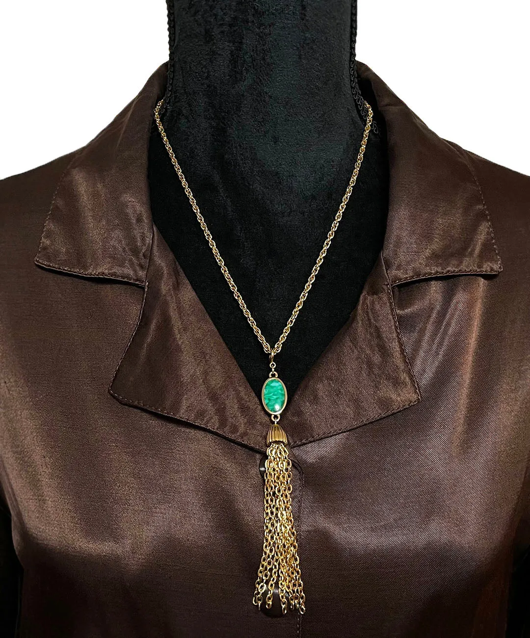 【USA輸入】 ヴィンテージ EMMONS グリーン マーブル タッセル ネックレス/Vintage EMMONS Green Marble Tassel Necklace