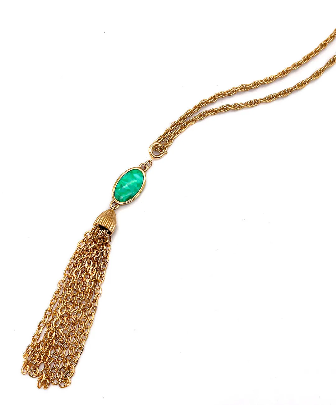 【USA輸入】 ヴィンテージ EMMONS グリーン マーブル タッセル ネックレス/Vintage EMMONS Green Marble Tassel Necklace