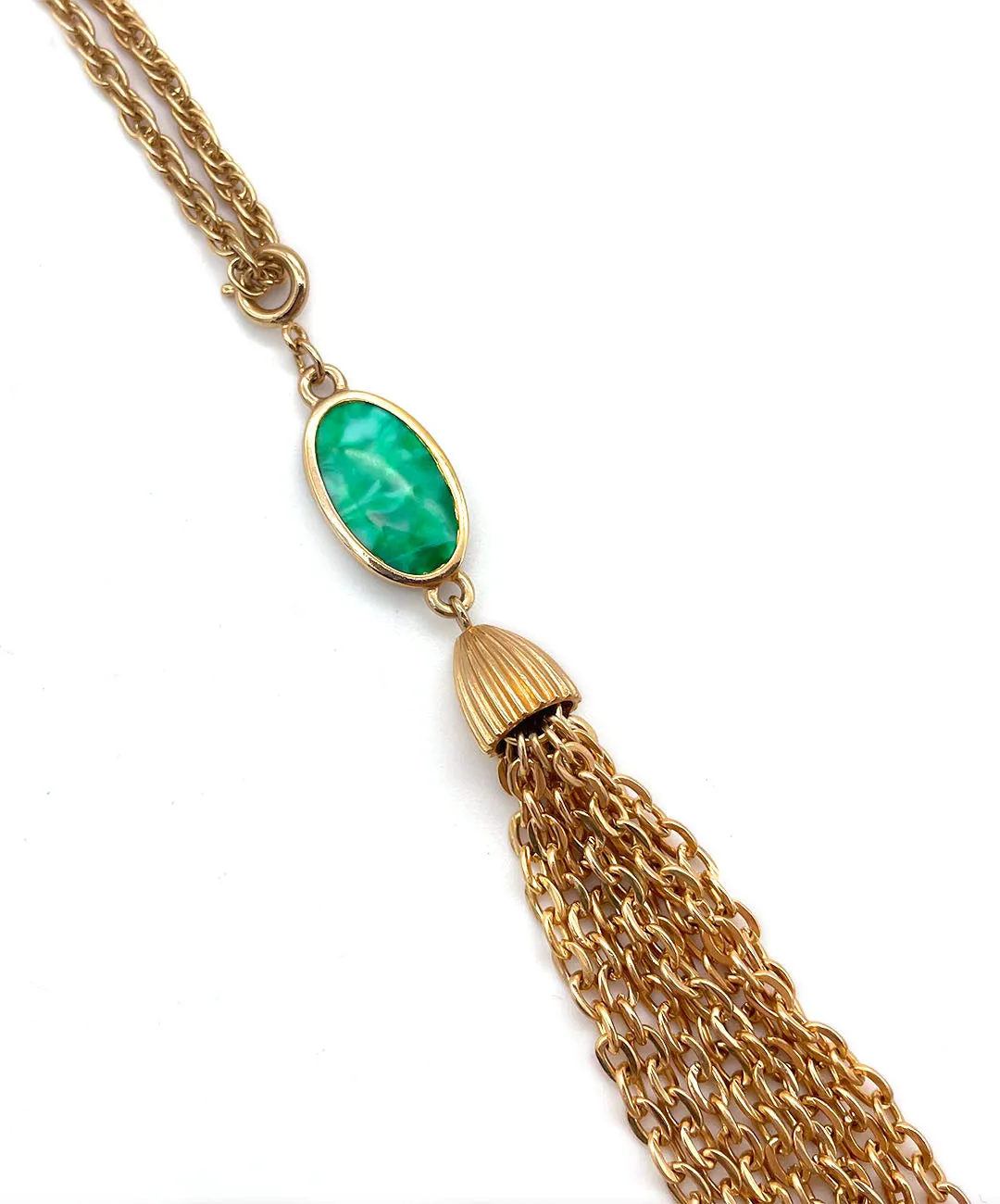 【USA輸入】 ヴィンテージ EMMONS グリーン マーブル タッセル ネックレス/Vintage EMMONS Green Marble Tassel Necklace