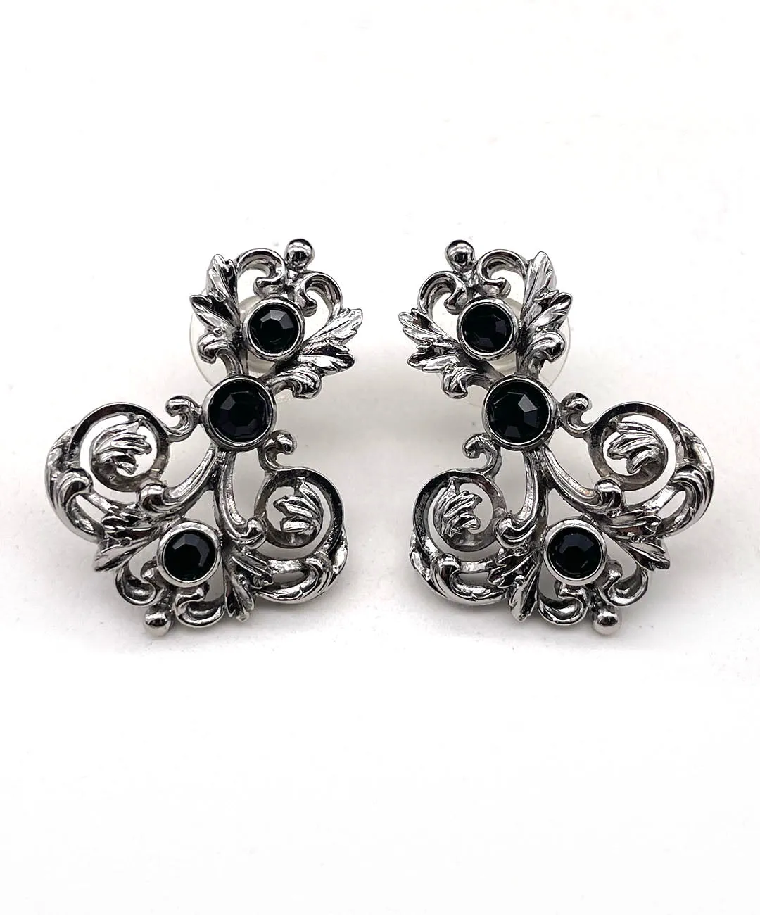 【USA輸入】ヴィンテージ PT ブラック ビジュー ピアス/Vintage Black Bijou Post Earrings