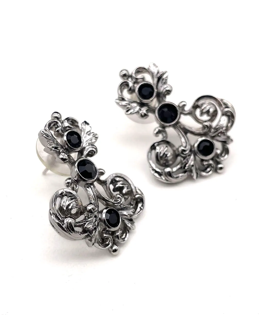 【USA輸入】ヴィンテージ PT ブラック ビジュー ピアス/Vintage Black Bijou Post Earrings