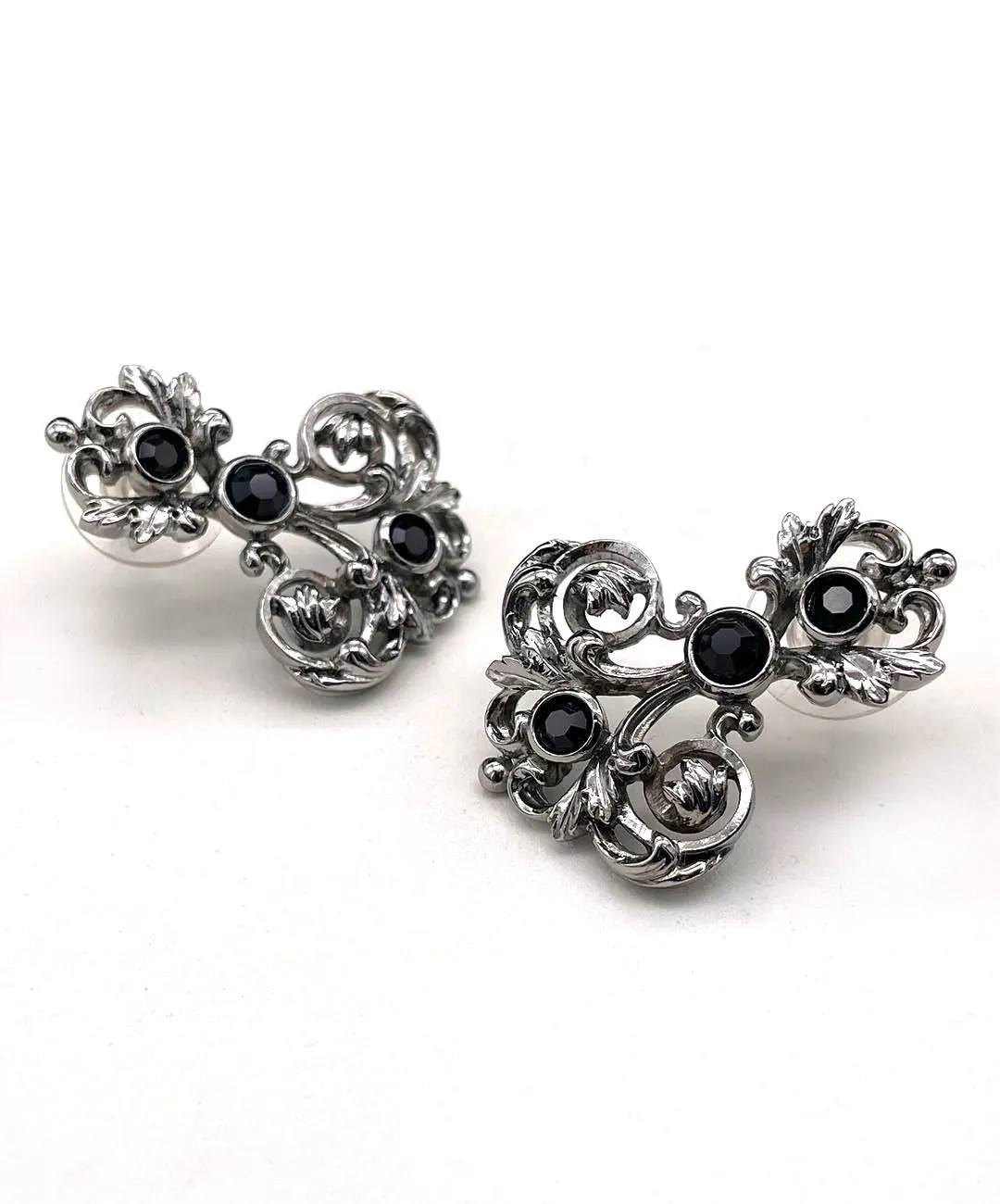 【USA輸入】ヴィンテージ PT ブラック ビジュー ピアス/Vintage Black Bijou Post Earrings