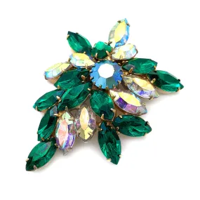 【USA輸入】ヴィンテージ エメラルド オーロラ ストーン ブローチ/Vintage Emerald Aurora Rhinestones Brooch