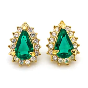 【USA輸入】ヴィンテージ エメラルドグリーン ラインストーン ピアス/Vintage Emerald Green Rhinestones Post Earrings