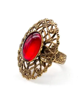 【USA輸入】ヴィンテージ レッド カボション オープンワーク リング/Vintage Red Cabochon Openwork Ring