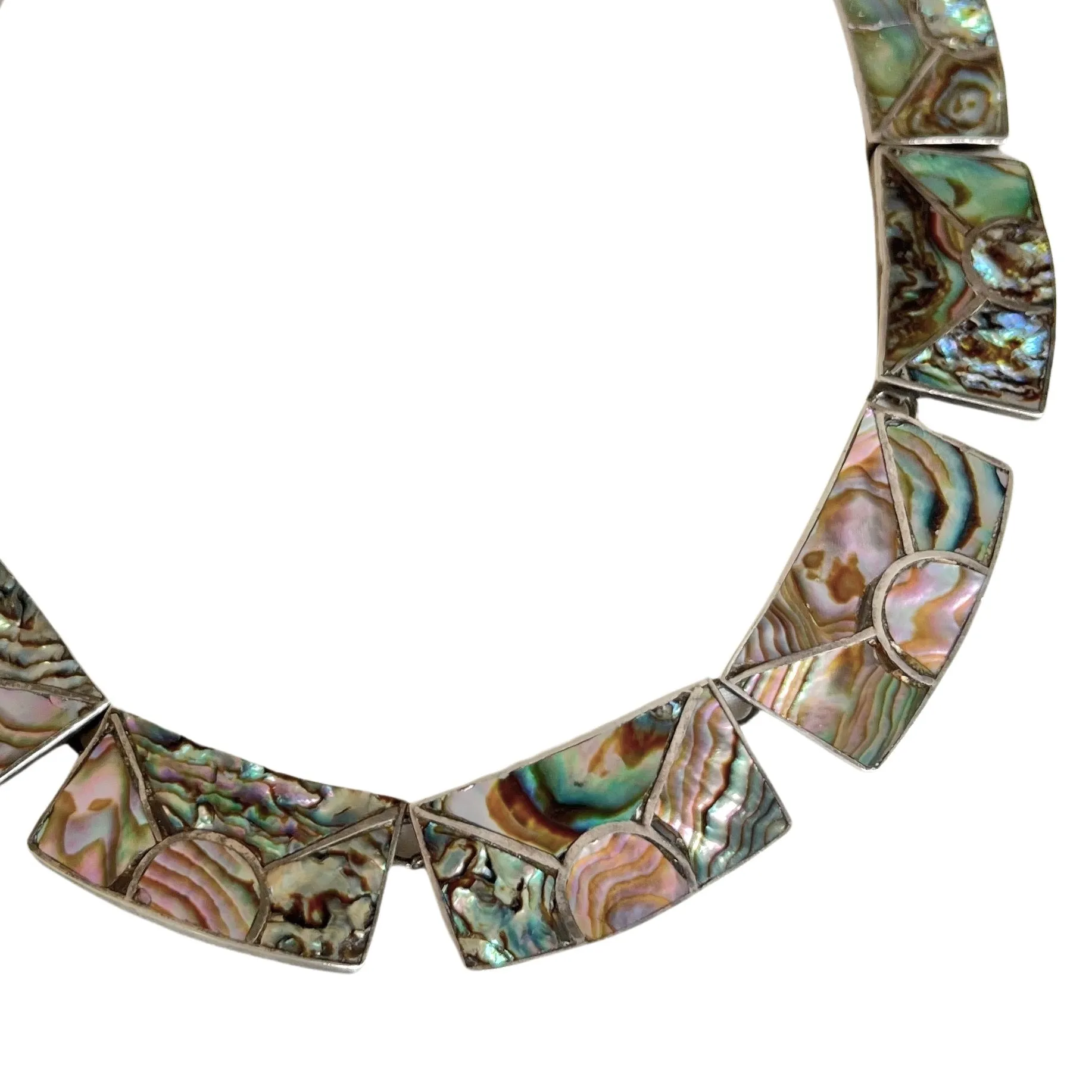 V I N T A G E // rainbow skies / abalone inlay sunshine in sterling silver / Mexican sterling silver necklace / 16, 76g