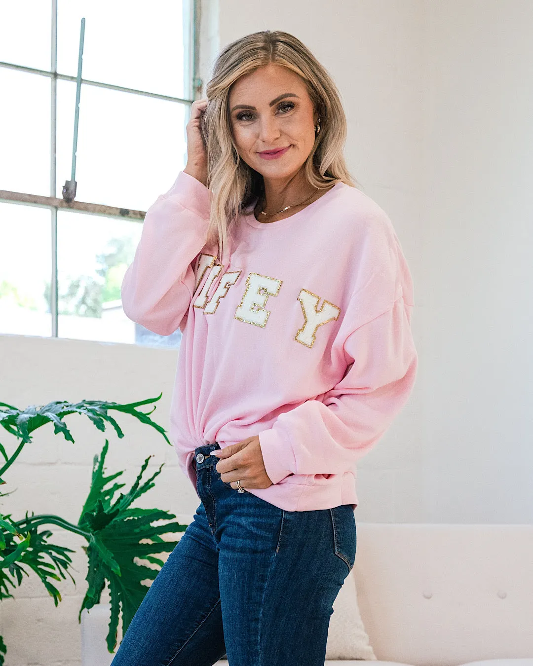 Wifey Patch Sweatshirt - Pink FINAL SALE