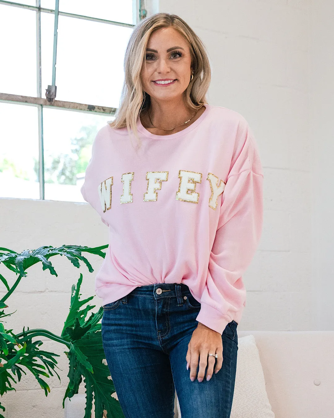 Wifey Patch Sweatshirt - Pink FINAL SALE