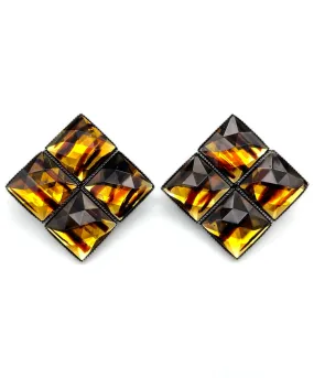 【ドイツ買付】ヴィンテージ SEIBOTH  タイガー スクエアガラス イヤリング/Vintage SEIBOTH Tiger Glass Clip On Earrings