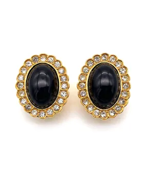 【フランス輸入】ヴィンテージ SPHINX ブラック カボション イヤリング/Vintage SPHINX Black Cabochon Clip On Earrings